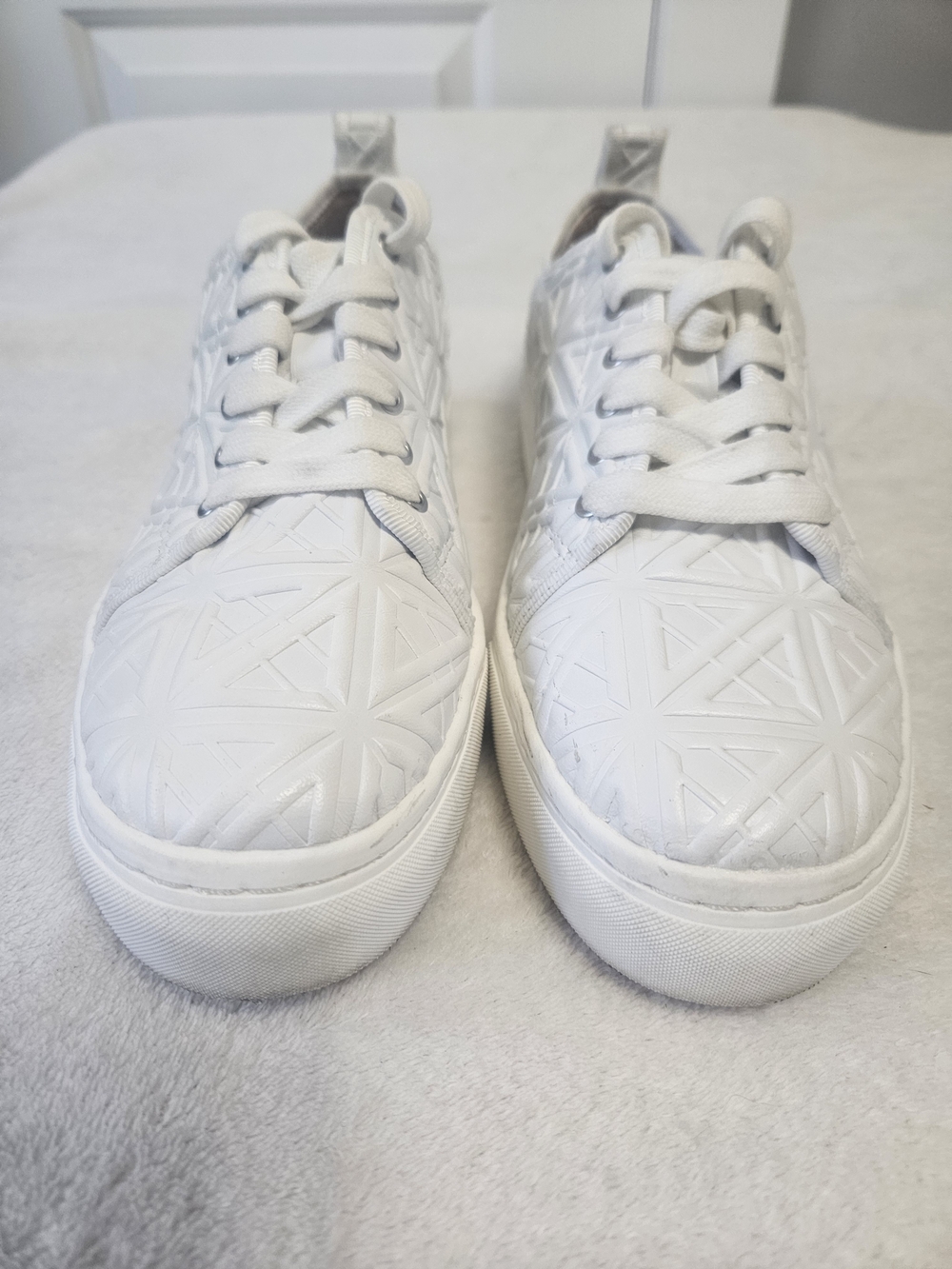 ANTONIO MELANI White Embossed Geometric Low-Top Sneakers